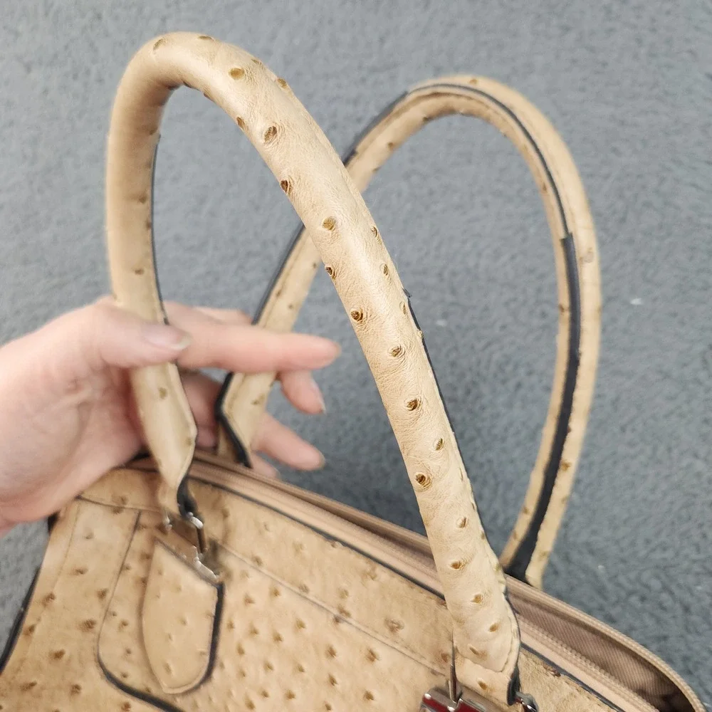Ostrich Embossed Ivory Brown Purse Satchel Handbag w/ Shoulder Strap London Fog‎